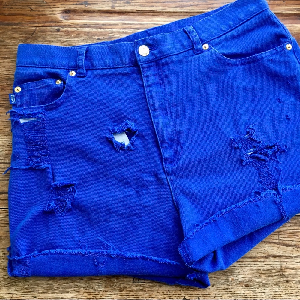 Vintage Ralph Lauren—Destroyed Bright Blue Cutoffs - Picture 3 of 7